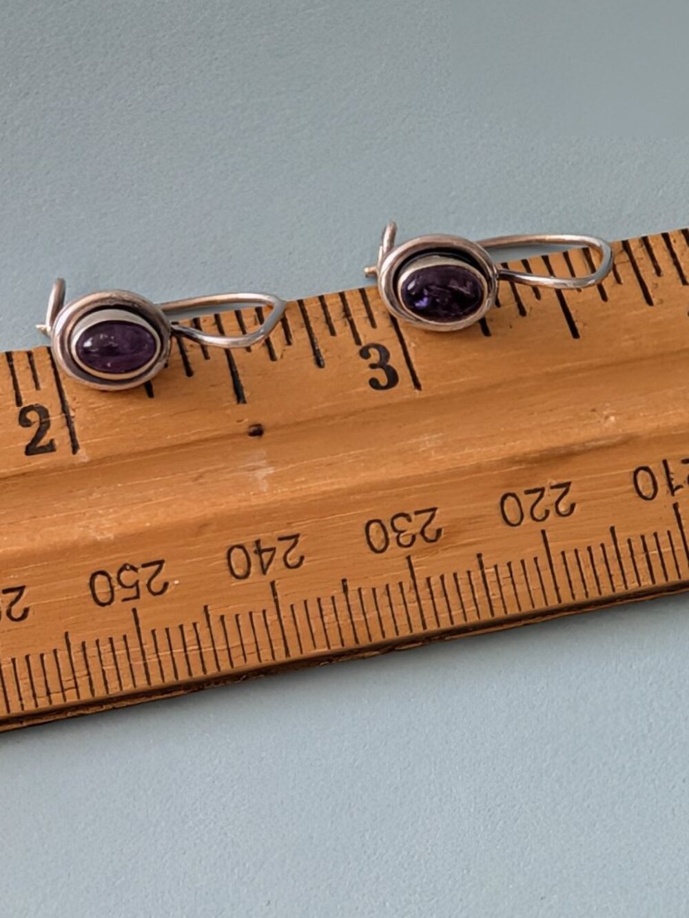 Artisan Amethyst Cabochon 925 Sterling Silver Earrings